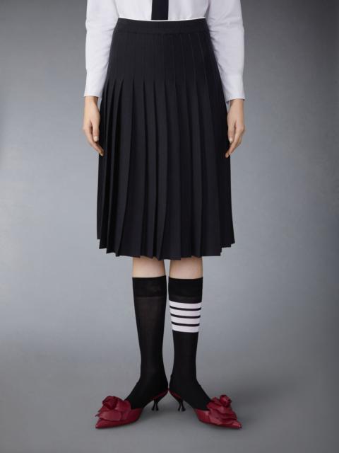 Wool Silk Blend Tipping Cable Waistband Midi Pleated Skirt