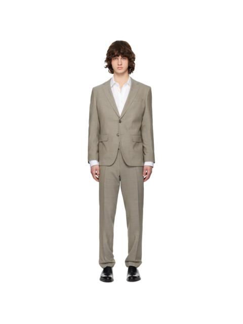 Beige Micro-Patterned Slim-Fit Suit