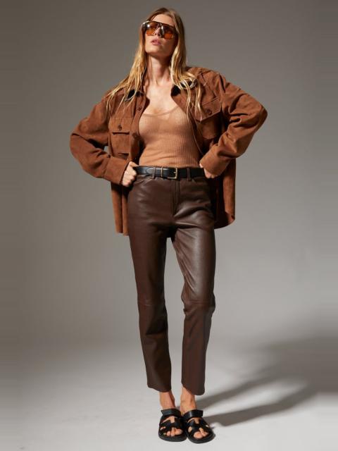 MILK CHOCOLATE LEATHER 5 POCKET ANKLE SLIM STRAIGHT