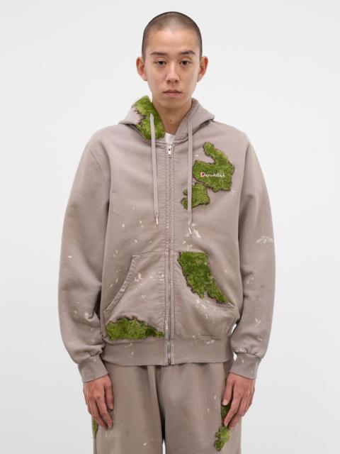 Gray Grass Embroidery Zip Hoodie