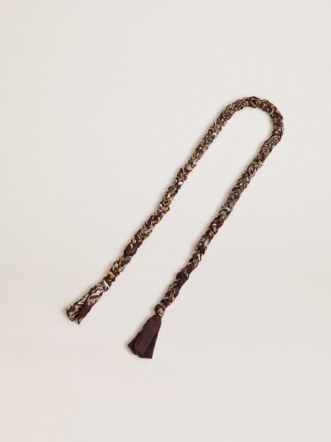 Burgundy braided fabric charm with brass chain