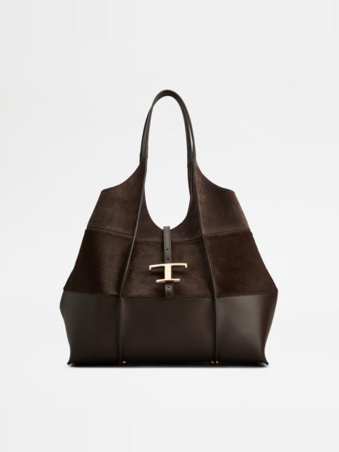 T TIMELESS SHOPPING BAG IN LEATHER MEDIUM - BROWN
