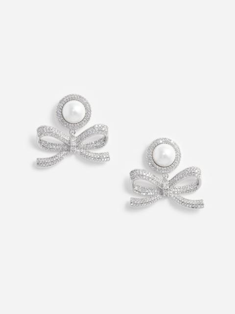 Silver Pearl Bow Drop Earrings