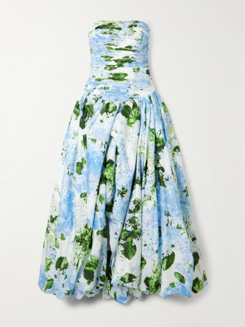 Behold Strapless Ruched Floral-print Cotton-poplin Gown