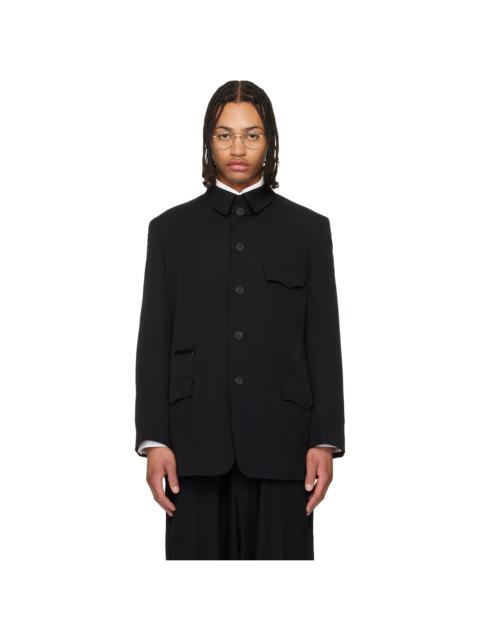 Black Wool Gabardine Army Blazer