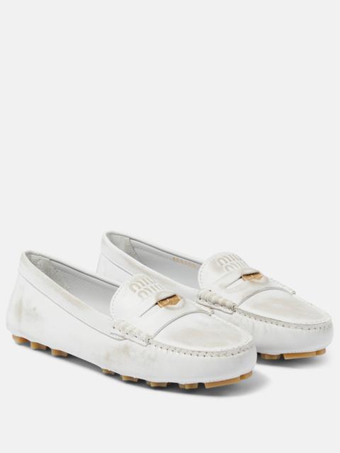 Distressed suede penny loafers