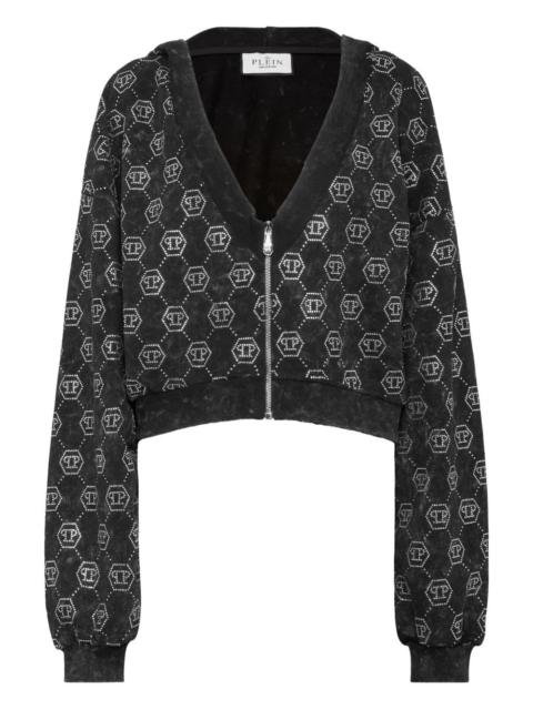 monogram crystal zip hoodie