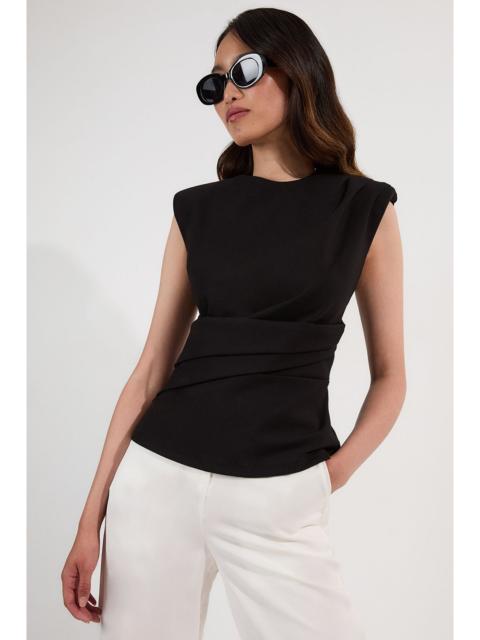 Ponte Ruched Waist Detail Round Neck Top