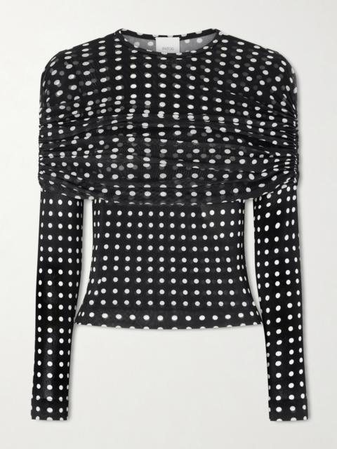 Ruched Polka-dot Chiffon Top