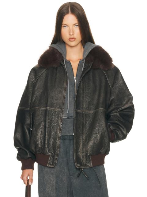 The Oversized Leather Bomber With Faux Fur Collar