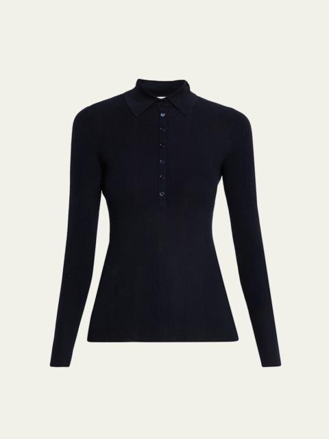 Sophia Rib Knit Long-Sleeve Polo Shirt