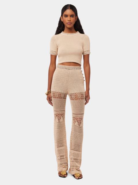 CROCHET FLARE PANT WITH PEARLS ON BELT