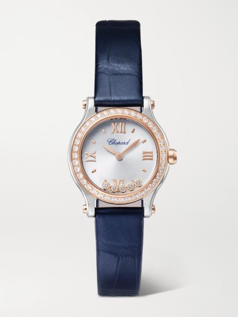 Happy Sport 25mm 18-karat Rose Gold, Stainless Steel, Alligator And Diamond Watch