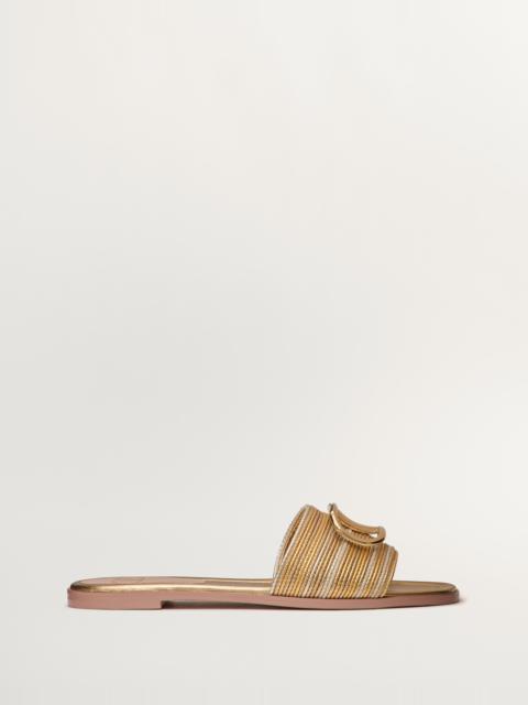 VLOGO SIGNATURE METALLIC LEATHER SLIDE SANDAL WITH CORNELY EMBROIDERY