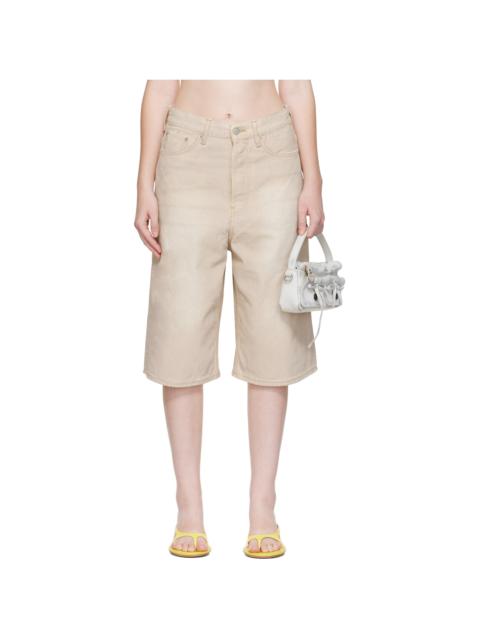 Beige Coated Denim Shorts