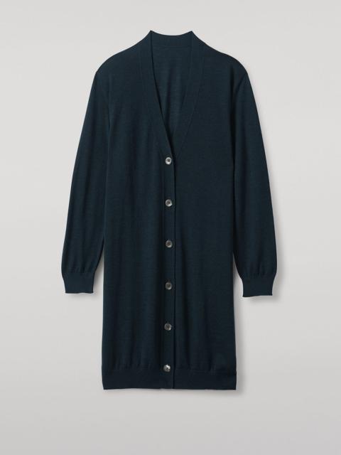 Elise Bottle Green Long Superfine Cashmere Cardigan