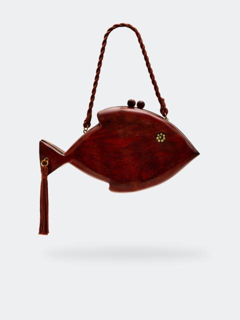 Carved Wooden Fish Clutch in Mahogany
