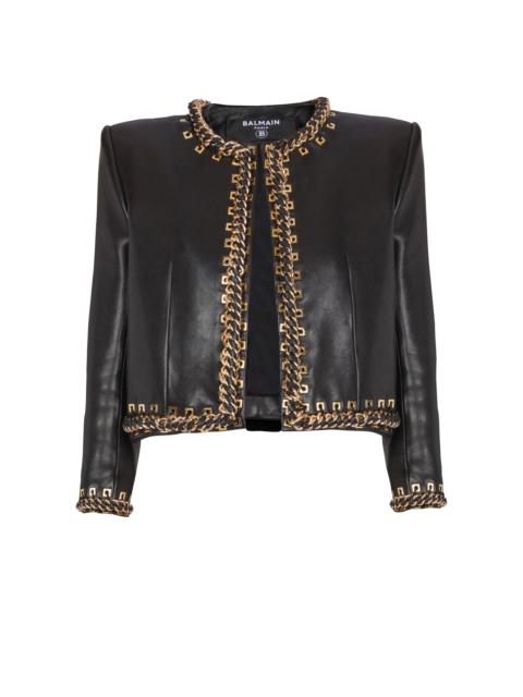 Lambskin edge-to-edge jacket with chain trim