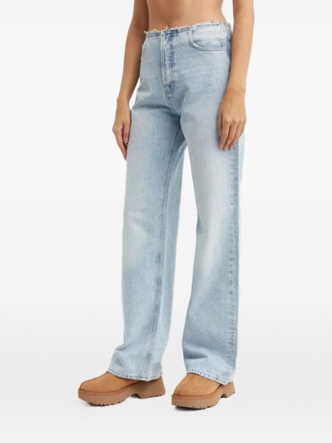 frayed-waist five-pocket jeans