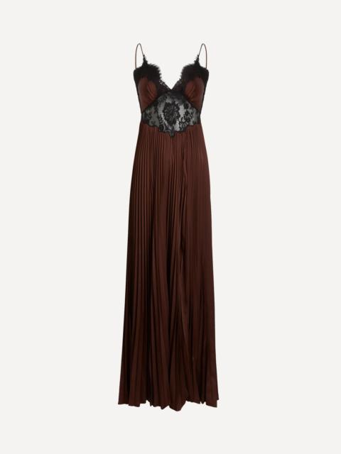 Brown Satin Lace Insert Maxi Dress