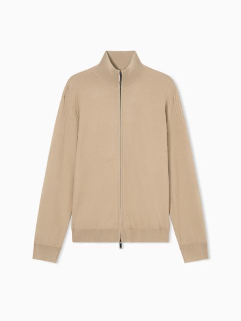 ICON ASV VISCOSE BLEND CHEVRON FULL-ZIP CARDIGAN