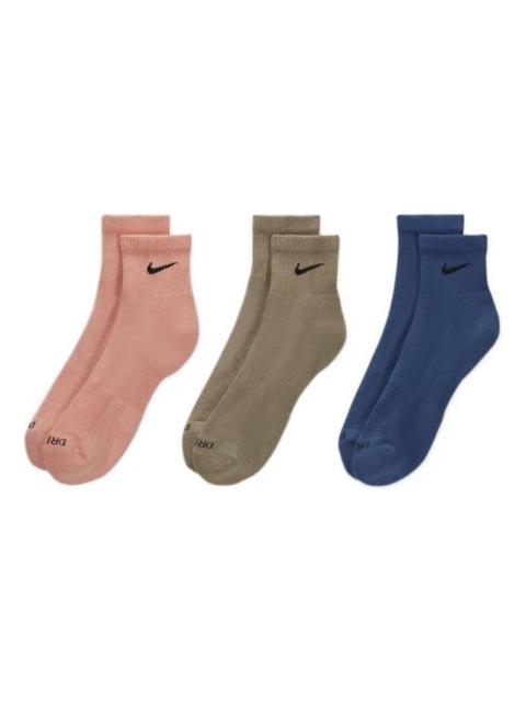 Nike SS22 Quick Dry Breathable Sports Unisex 3 Pairs Pink / Gray / Blue Socks SX6890-955