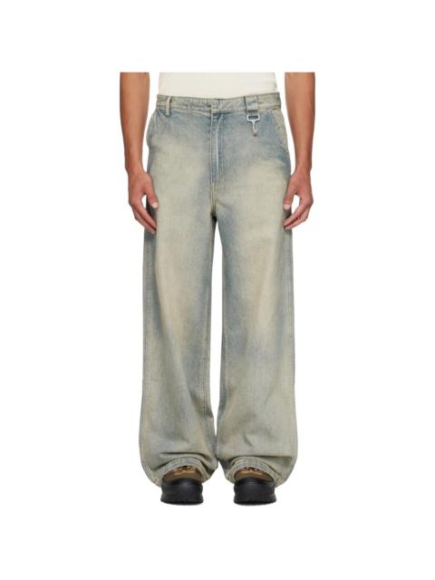 Blue Concealed Button Straight Leg Jeans