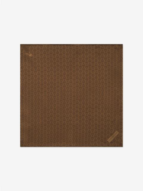 Brown pure silk pocket square with floral print