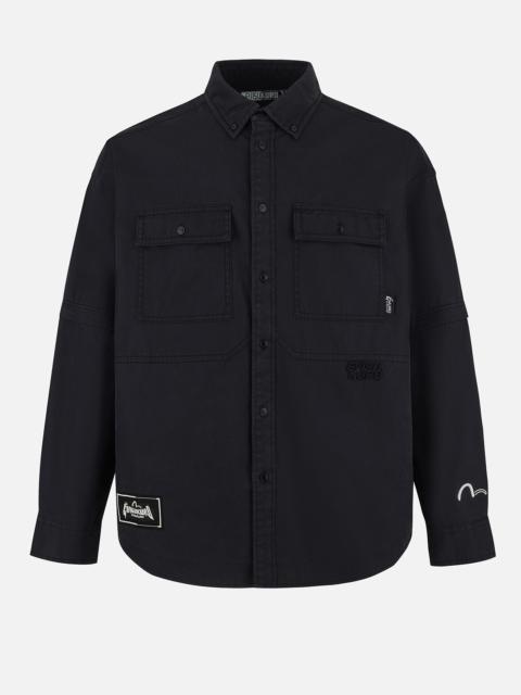 Logo and Seagull Embroidery with Detachable Sleeves Loose Fit Shirt Jacket