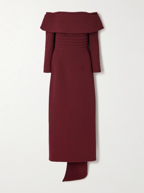 Derika Off-the-shoulder Pleated Textured-crepe Gown