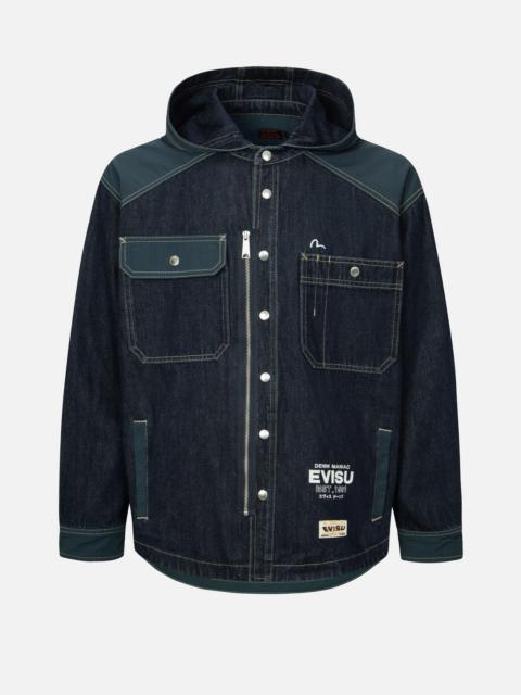 Logo Print Loose Fit Hooded Denim Shirt Jacket