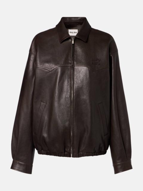 Leather blouson jacket