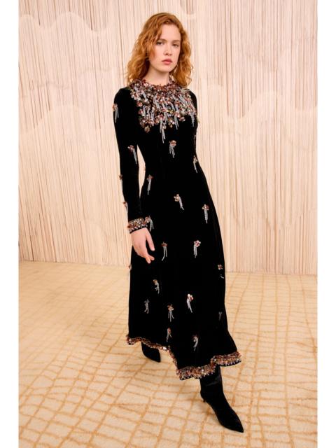 Loulou Swarovski Velvet Embroidery Dress