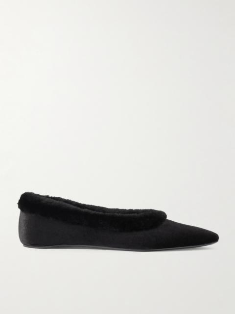 Shearling-trimmed Velvet Ballet Flats