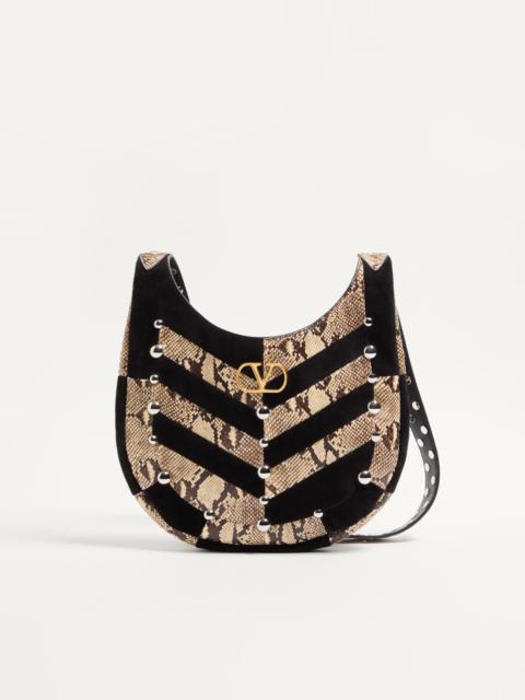 VALENTINO GARAVANI HOBOHO SMALL HOBO BAG IN PYTHON AND CHEVRON-PATTERNED SUEDE WITH STUDS