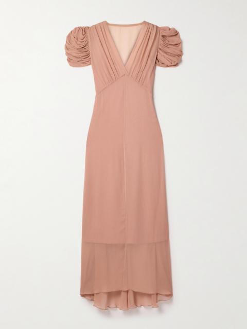 Eden Asymmetric Gathered Silk-georgette Dress