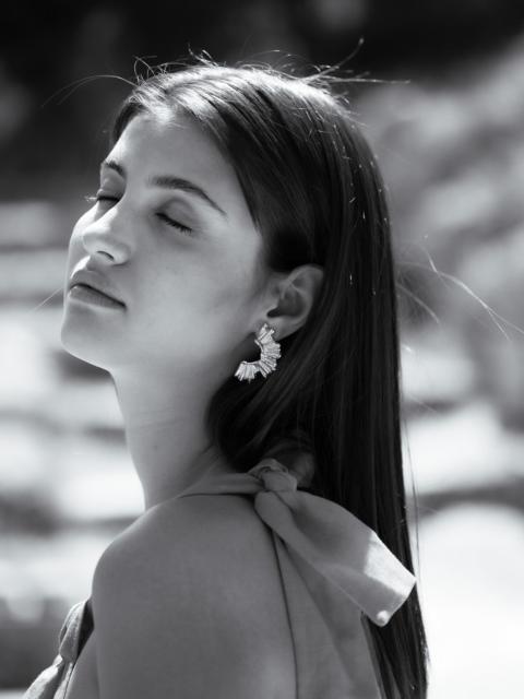 Crescent Sun Earrings In Silver