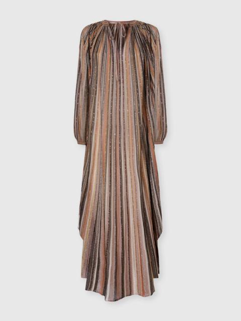 Ribbed Viscose Lamé Caftan with Wide Sleeves