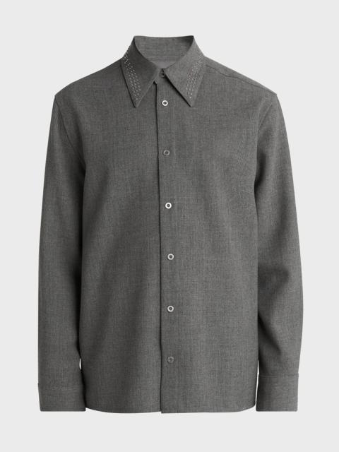 Men's Studded-Collar Wool Button-Down Shirt