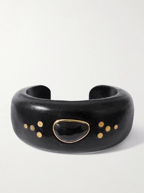 Wood, Gold-tone And Bone Cuff