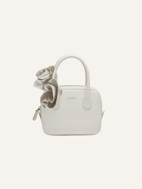 Brigitte square bag in cream leather and silver