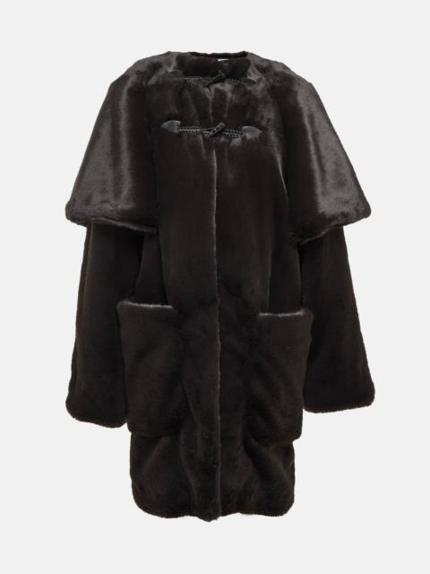 Leather-trimmed faux fur coat