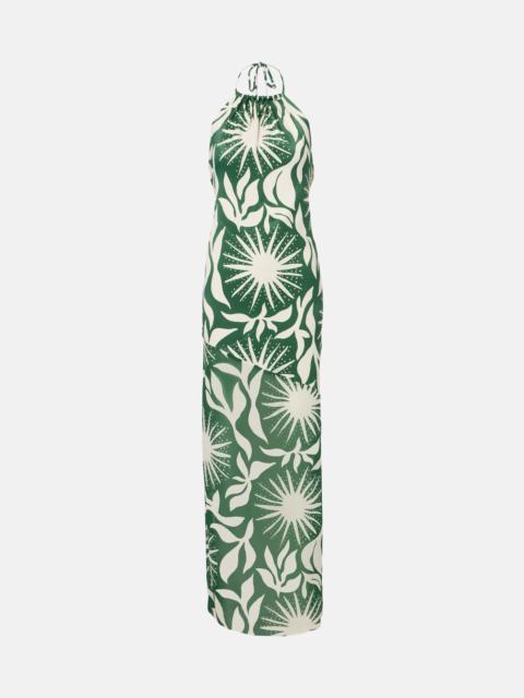 Acasia beaded printed halterneck maxi dress