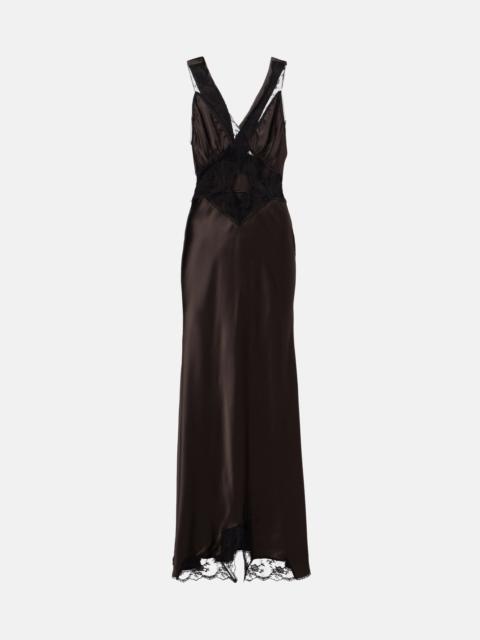 Lace-trimmed silk maxi dress