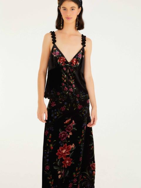 Black Belle Garden Scallop Hem Midi Skirt