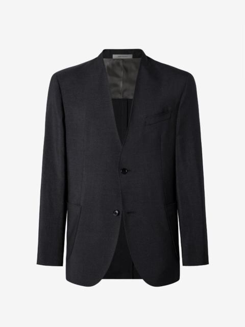 Black mohair jacket without lapels