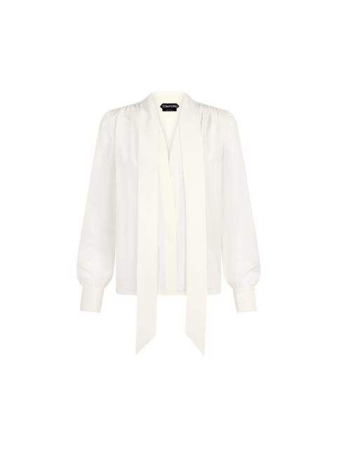 LONG SLEEVE V-NECK LAVALLIERE BLOUSE