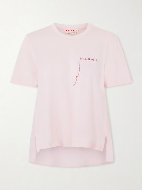 Embroidered Cotton-jersey And Poplin T-shirt