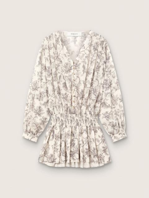 Women’s cotton mini-dress with black and white floral print