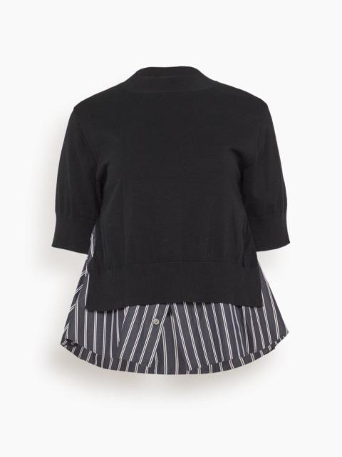 Poplin x Knit Pullover in Black/Dark Navy Stripe